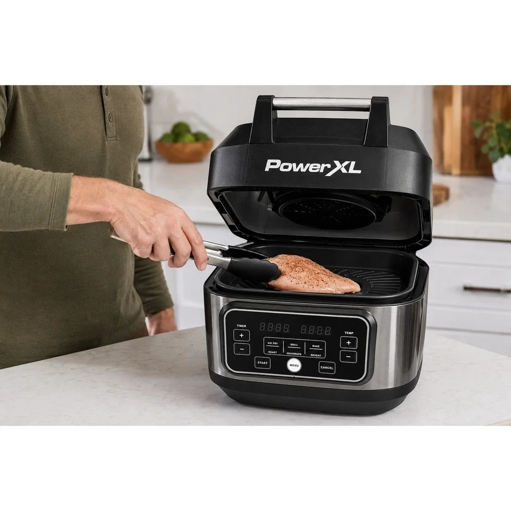 PowerXL AFG-5A 5.5 Qt Air Fryer Indoor Grill 6-in-1 Digital 1400W Tested Working
